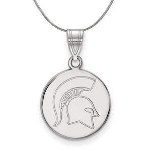 Sterling Silver Michigan State Medium Disc Necklace - 24 Inch
